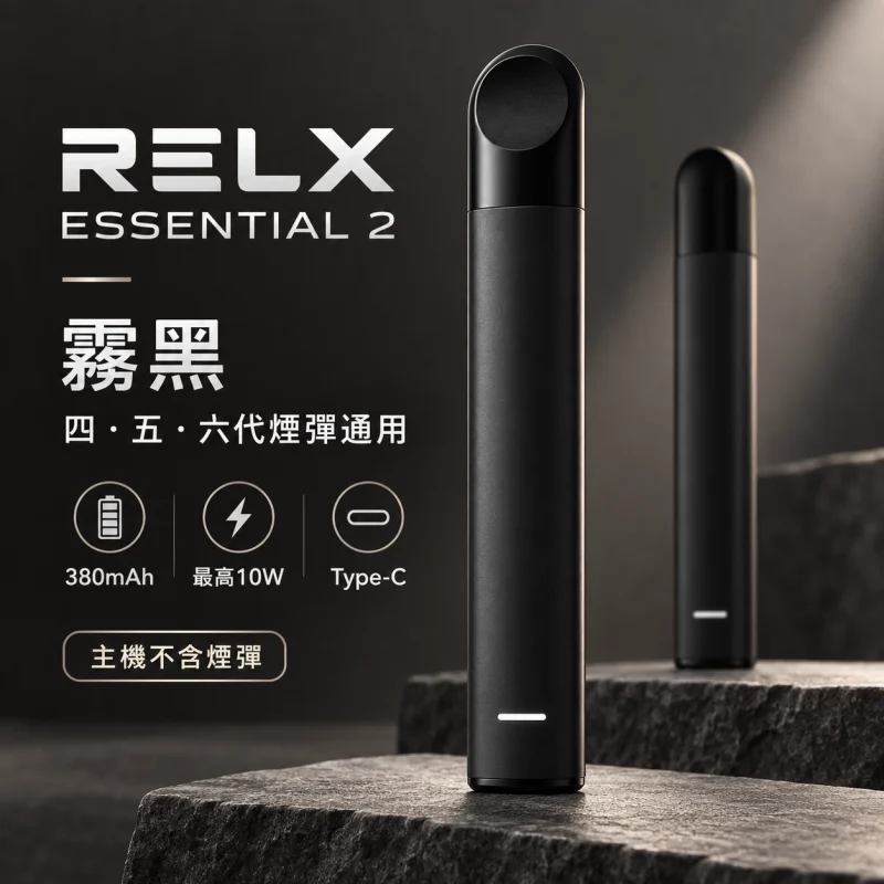 RELX-Essential2六代主機-黑 RELX 悅刻 Essential 2 換彈式主機|10W輸出 380mAh Type-C快充(四五六代通用)【4種顏色】